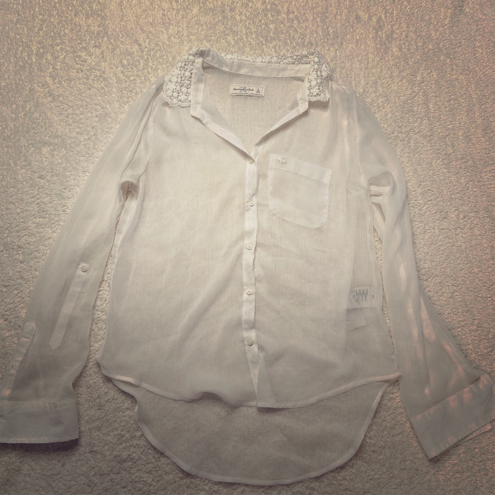 Long sleeve sheer button up blouse